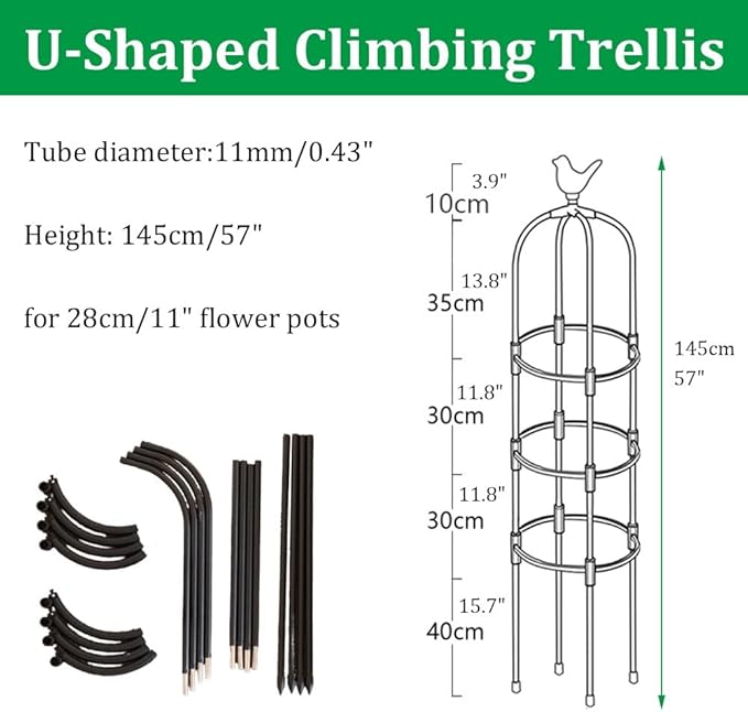 Obelisk Plant Tower Garden Trellis for Climbing Plants Flowers Stand Rose Vines Trellis for Outdoor &amp Indoor Garden Obelisk(White28x145cm/11x57in)