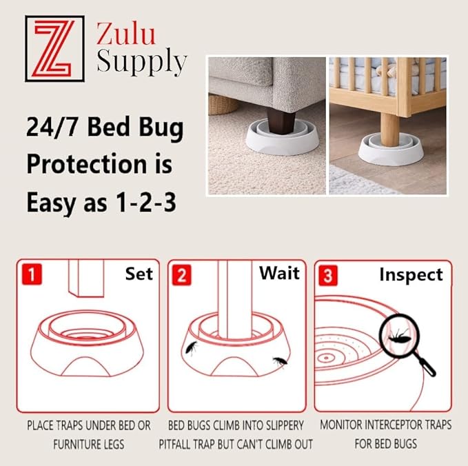 Bed Bug Interceptor Traps – White 12-Pack Passive Monitor &amp Detection Trap – Universal Fit for Bed &amp Furniture Legs – Reusable Non-Climbable Wall Pest Control Protection (White 12-Pack)