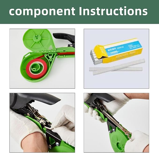 Suca Plant Tying Machine Lightweight Plant Tying Tape Tool to Tie Up Vine Quickly Tie Tapener Gun with Tapes and Staples Green
