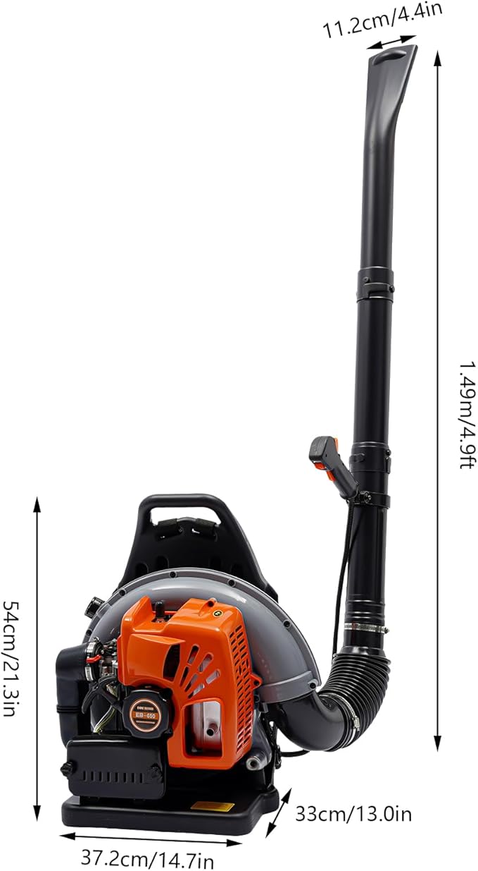 2-Stroke 63.3CC Backpack Gas Powered Leaf Blower 2.7KW Commercial Gasoline Grass Lawn Blower Heavy Duty Gas Leaf Blower with Air-Cooled &amp 1.8L Fuel Tank for Yard Lawn Care Snow Removal