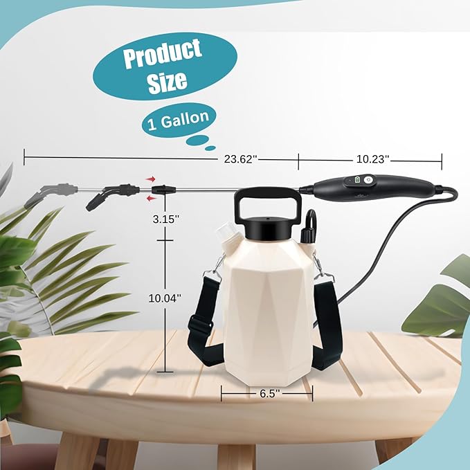 Battery Powered Garden Sprayer 1 Gallon Electric Sprayer in Lawn with USB Rechargeable Handle Retractable Wand 3 Mist Nozzles Yard Water Pump Sprayers with Adjustable Shoulder Strap for Gardening