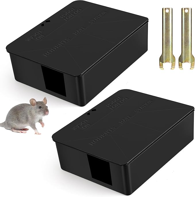 2 Pack Rat Bait Station Traps - Reusable Rodent Stations for Indoor Outdoor Garden Warehouse Garage Weather‑Resistant Mouse Station Box to Fix Bait Block Keeps Rats Away Pets Safe Dual-Entry Tunnel