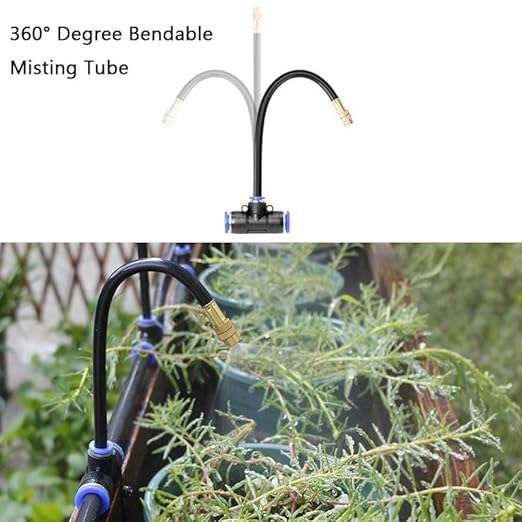 Garden Watering System Greenhouse Mist Drip Irrigation Kit65Ft Hanging Plant Watering System with 20 Three-Way Atomizing Nozzle and 12mm IrrigationTubing Hose Gold
