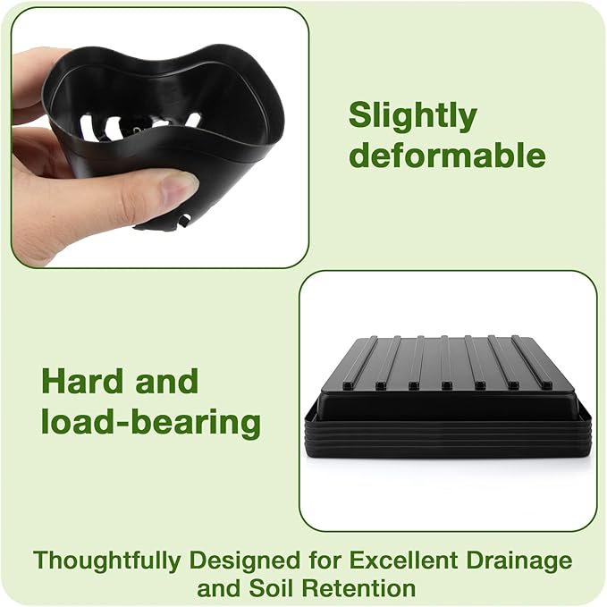 50Pcs 3.5inch Square Nursery Pots with 5Pcs Seed Starting Trays Seed Starter Tray Kit Seeds Starting Germination Seeding Pots with Drain Holes Small Plant Nursery Propagation