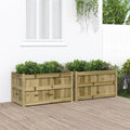 Garden Planter Set of 2 Brown Vacuum Pressure Treated Pinewood 35.4x35.4x19.7 Inch Rectangular Raised Garden Beds Outdoor for Flowers Herbs Vegetables