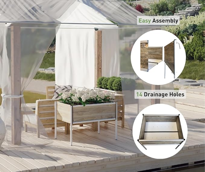 Foreman Raised Garden Bed on Wheels – Weather-Resistant Raised Garden Bed (36 x 24 x 27) with Drainage Ideal Raised Garden Bed for Vegetables &amp Flowers – 300 lb Capacity Monte Wood Grain