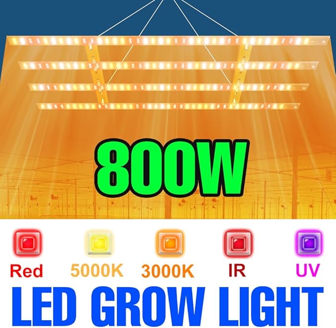 LED Grow Light 2ft 4Heads 800W Equivalent Super Bright Indoor Full Spectrum Plants Lamps Sunlight Fill Planting Lights Greenhouse Tent Growth Box 100-277V Vegetables Seeds Flower Hydroponics Lighting