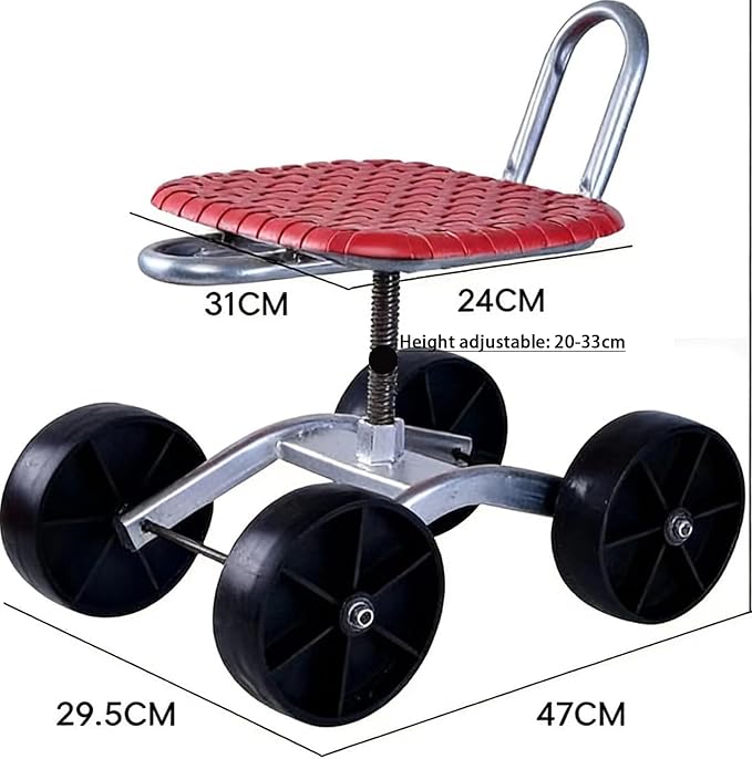Ergonomic Garden Rolling Stool Seat with Wheels for Easy Planting and Picking - Adjustable 360-Degree Rotating Workseat(silunC1-1)