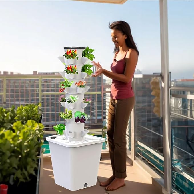Tower Garden Hydroponics Growing System 10-30-Plant Sites Vertical Garden Planter Indoor Smart Garden Kit with Pump and Movable Water Tank (No Seedlings Included) (Color : Gris Size : 20 Holes)