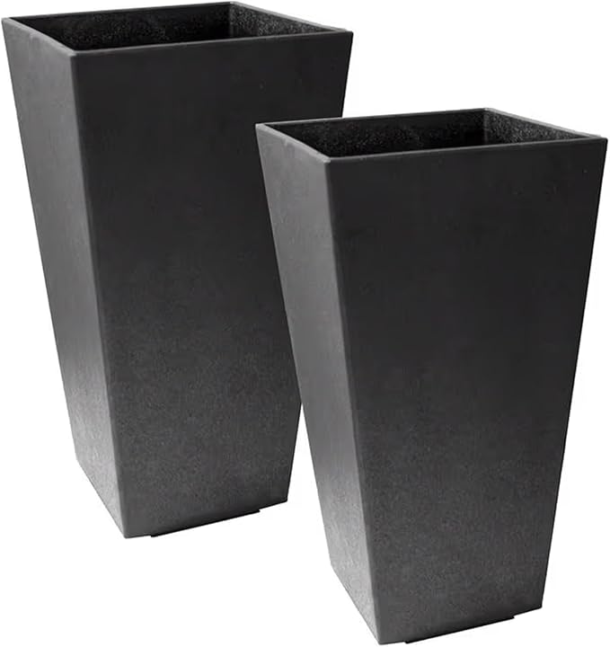 Tierra Verde 2-Pack Indoor &amp Outdoor Self-Watering Square Planters Medium Sonata Black - Planter Containers for Plants and Flowers - Gardening and Landscaping Accessories