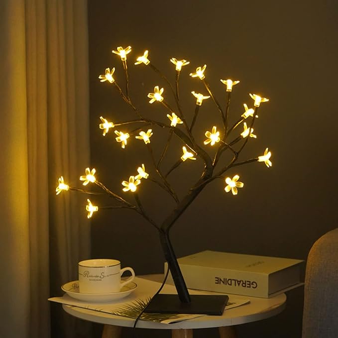 Cherry Blossom Decor Bonsai Tree Lamp with 24 Warm White LED Lights USB Powered 12.6 Inch - Twinkling Lights Flexible Design Romantic Home Decoration