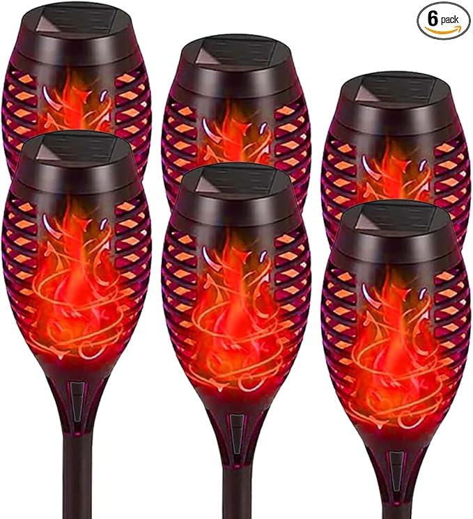 Solar Flashlight Light with Flickering Flame Multi-Piece Outdoor Solar Lights Outdoor Waterproof Solar Garden Lights for Decorative Paths Patio and Deck Outdoor Lighting（Red (6)