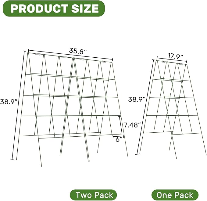 DOEWORKS Cucumber Trellis 39 High Foldable A Frame Garden Trellis 2 Pack Plant Support for Climbing Cucumber Beans Tomatoes Flowers Green