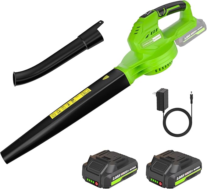 Leaf Blower Cordless 20V Electric Blower with 2 X 2.0Ah Batteries and Fast Charger 3 Speed Control Handheld Lightweight Leaf Blower for Lawn Care Patio Garden Cleaning etc