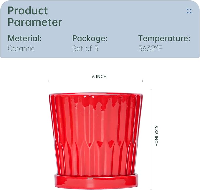 Ton Sin Plant Pots 6 Inch Flower Pots for PlantsCeramic Planter with Drainage HolesIndoor Planter Pots with SaucerOutdoor Garden Pots (Red 4 Pack)