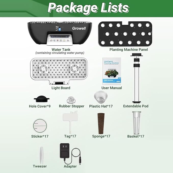Herb Garden Kit17 Pods Hydroponics Growing System with 28W Full-Spectrum Grow Lights &amp 2 Fans Indoor Garden with Water Pump 10L Water Tank Auto Timer Height Adjustable