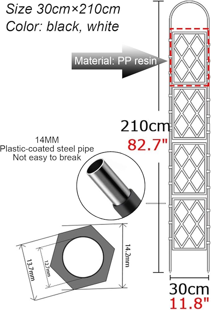 Large Decorative Outdoor Trellis Metal Garden Trellis For Climbing PlantsEuropean Style Rustproof Metal Garden Fence For Outdoor Indoor Potted Plants Tomato Rose(Black30x210cm(11.8x82.7in))