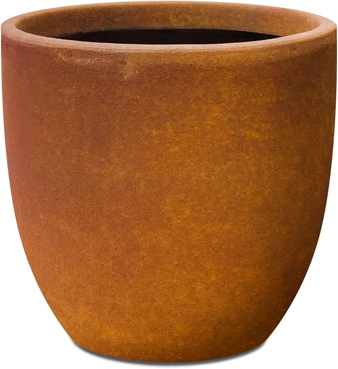 Kante 13.4 Dia Round Concrete Planter Large Outdoor Modern Indoor Decorative Plant Pots with Drainage Hole and Rubber Plug for Home and Garden Iron Oxide
