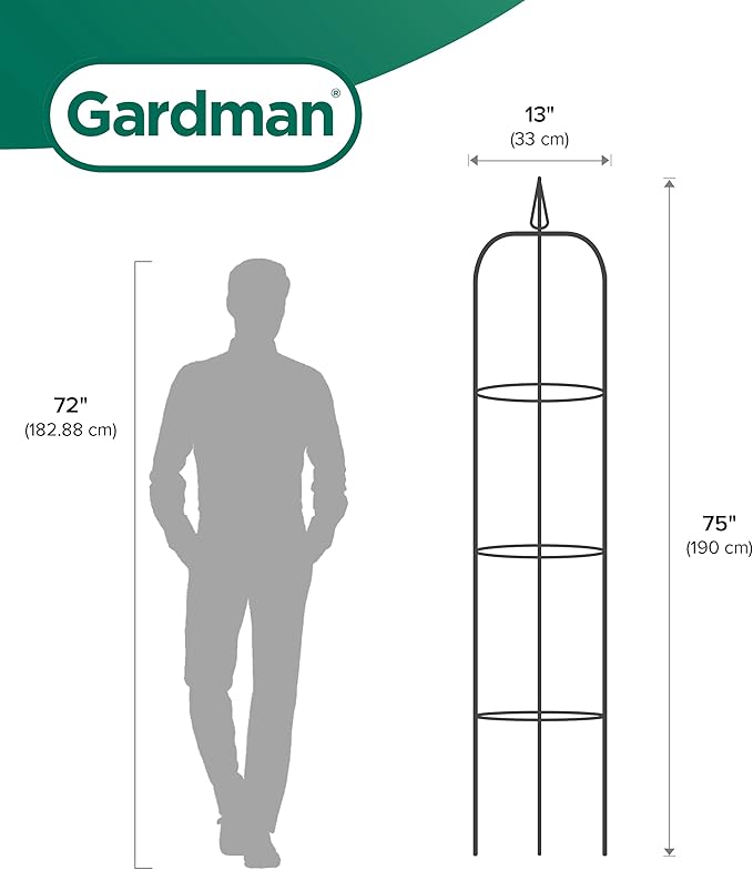 Gardman Decorative Easy Garden Obelisk R07701 Climbing Plant Metal Support. 75 Height x 13 Diameter Black