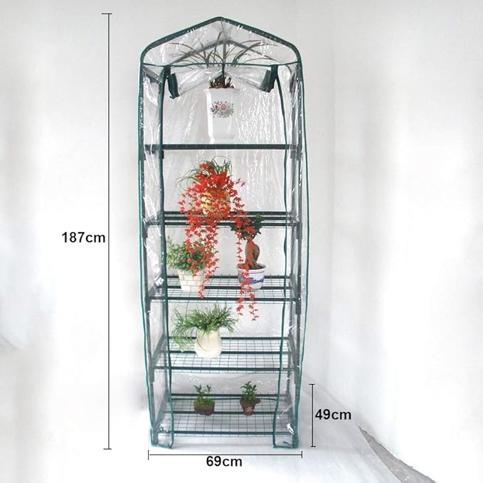 5 Tier Greenhouse Replacement Cover Greenhouse Warm Clear PVC Cover with Roll-Up Zipper Door for Gardening Flowerpot Size 27 x 19 x 73 Inch (Frame not Included)