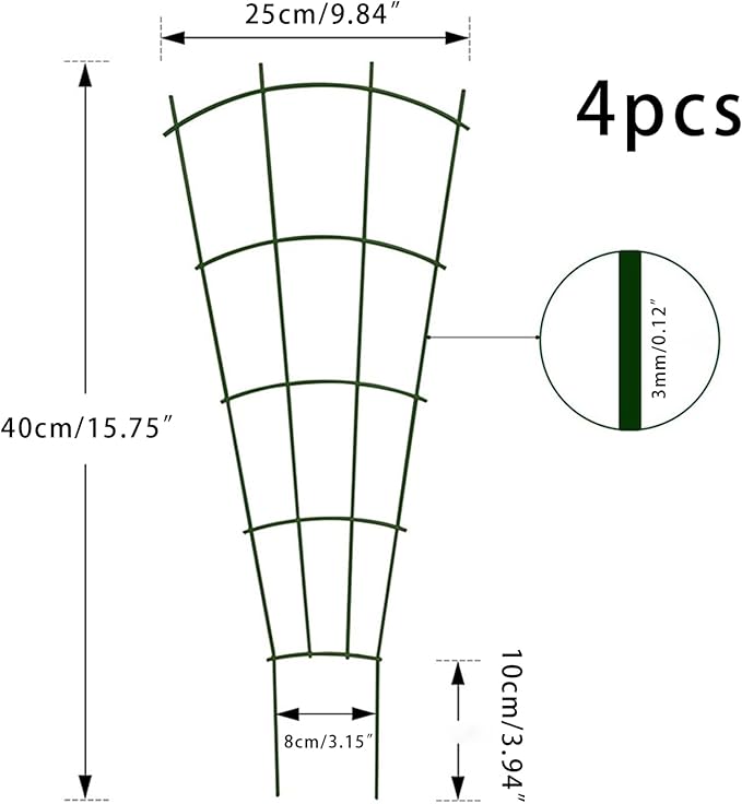 Trellis for Climbing Plants 4 Pack 40cm Plant Supports for Garden High Strong Metal Fan Trellis for Climbing Plants in Pots Indoor Black (Wave Shape)|Plant Cages Supports