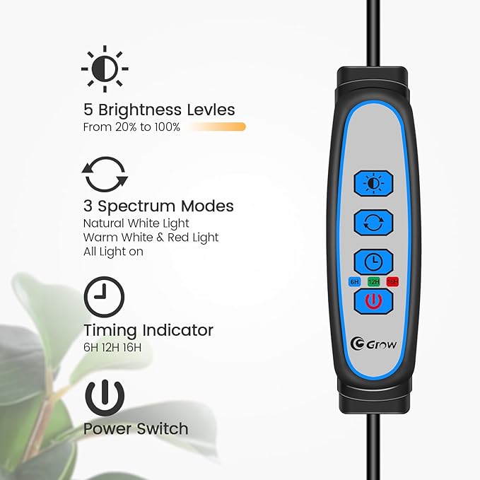 Garpsen Grow Lights for Indoor Plants Full Spectrum LED Plant Light with Stand 3 Color Modes Floor Grow Lamp with Timer 6/12/16H 5 Dimmable Levels 67'' Adjustable Height for Large Plants
