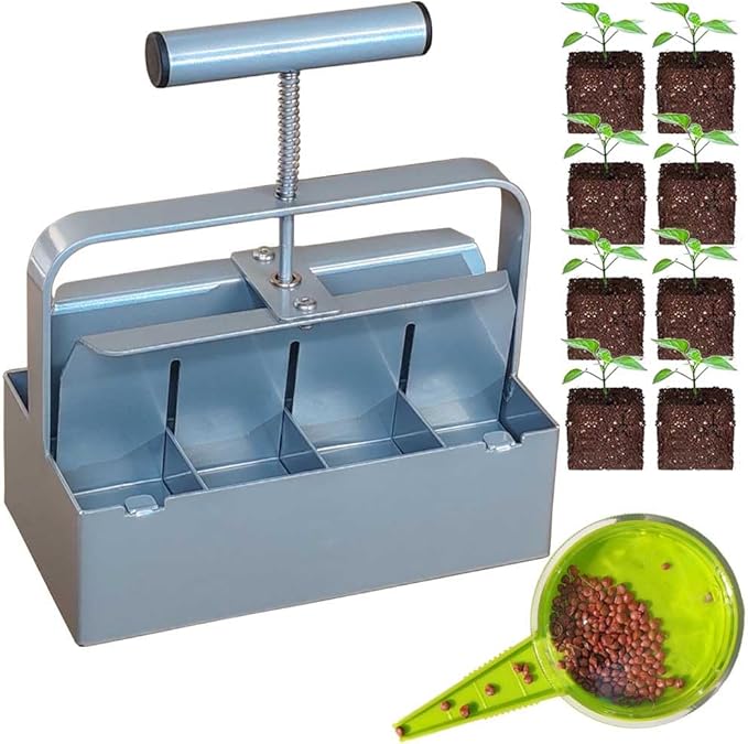 Handheld Soil Blocker Tool Kit - 8 Cell Heavy Duty 2 Inch Soil Block Maker for Seedlings Cuttings Greenhouses and Gardens (Ergonomic Design Durable Metal Construction)