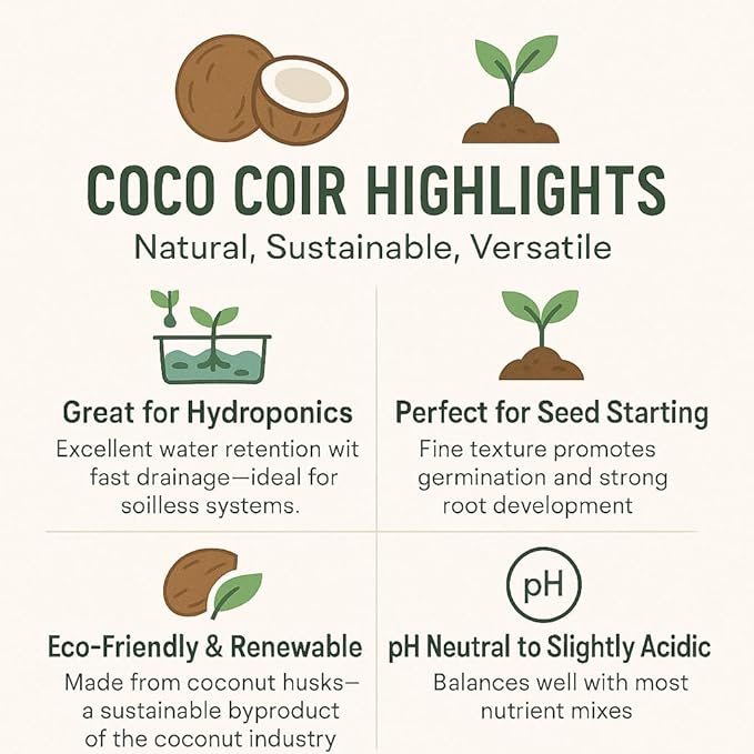 Loose Coco Coir 50L (1.8 cu ft) – Organic Pre-Moistened Coconut Fiber Growing Medium | Triple-Washed Ready-to-Use Coco Coir for Plants Seed Starting &amp Hydroponics