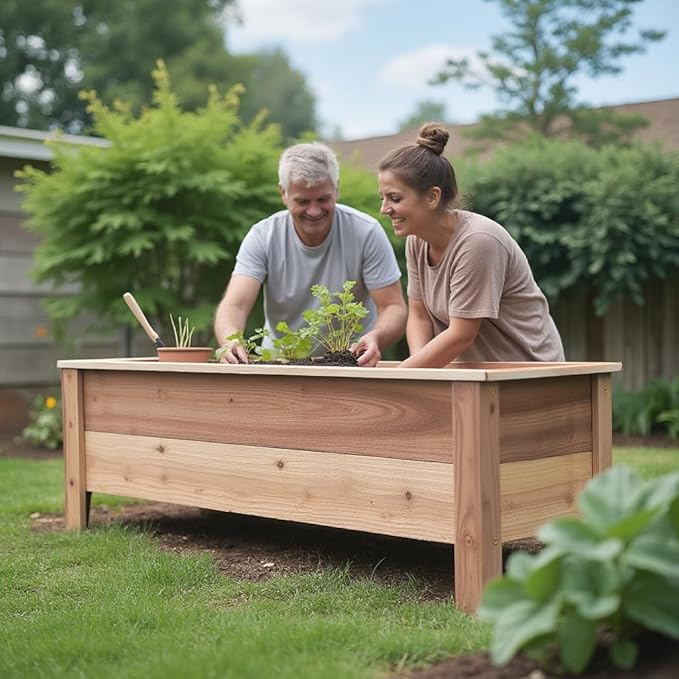 Cedar Raised Garden Bed Planter Box with Legs – Heavy Duty Outdoor Wooden Planter for Vegetables &amp Flowers No Bending Elevated Design Custom Size Handmade in USA (24in x 15.5in x 16in)