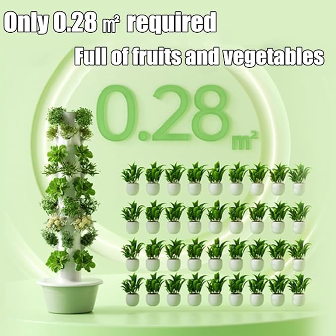 Hydroponics Growing TowerHydroponics Tower Garden Growing for Home GardenVertical Planter with LED LightHerbs and Vegetables (28holes)