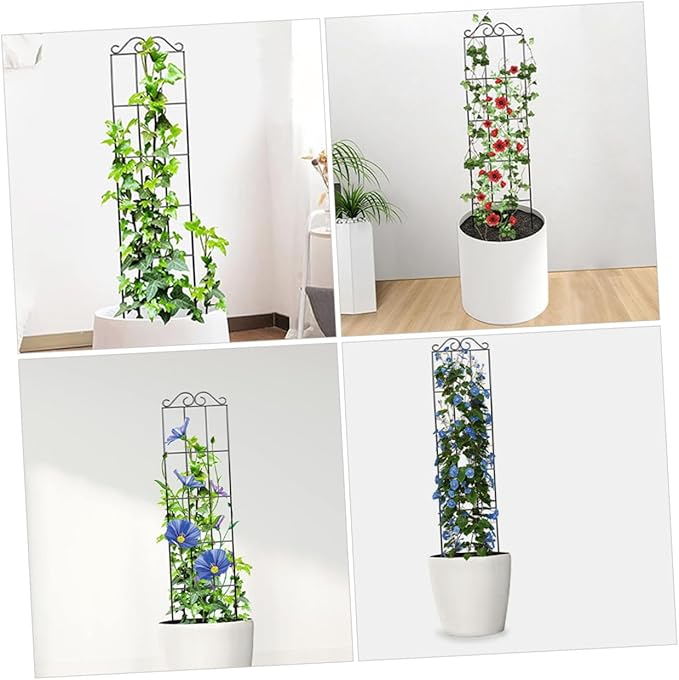 DOITOOL 4pcs Metal Garden Trellis Plant Support Frame Climbing Plant Stand for Potted Flowers Vines 50x15cm Black for Home and Outdoor Garden Use