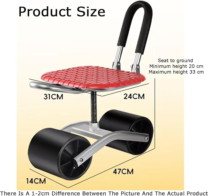 Rolling Gardening Work Stool Garden Stool Cart Bearing 150kg20-33cm Adjustable HeightSeat 360° Rotation for Orchards Farms(Red)