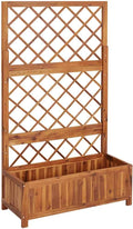 vidaXL Solid Acacia Wood Raised Bed with Trellis - Versatile Outdoor Rectangular Planter for Patios Gardens or Backyards - Natural Oil Finish - Easy Assembly - 33.5x15x59.1