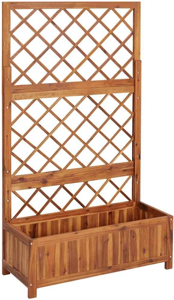 vidaXL Solid Acacia Wood Raised Bed with Trellis - Versatile Outdoor Rectangular Planter for Patios Gardens or Backyards - Natural Oil Finish - Easy Assembly - 33.5x15x59.1