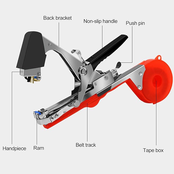 Plant Tying Machine Tool Set Lightweight Vining Tying Tool for Binding Vines for Tomatoes Cucumbers Peppers Eggplants &amp Gardening Includes 10000pcs Staples &amp 20 Rolls of Tape (Red)