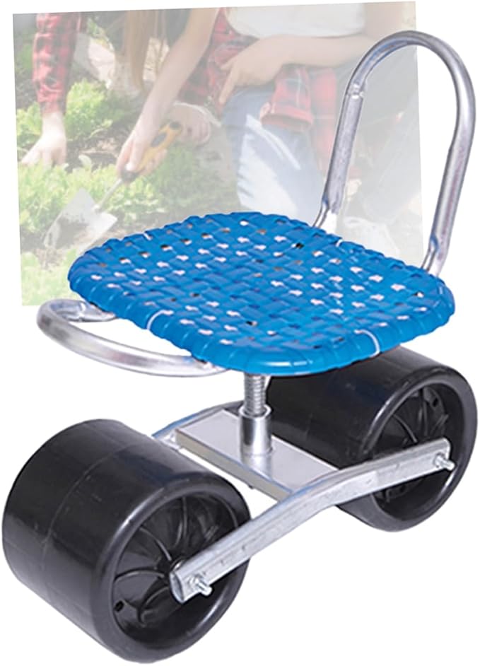Heavy Duty Gardening StoolRolling Garden Cart with 2 Wheels360° Swivel with Seat for Lawn Planting Yard Work(Blue)