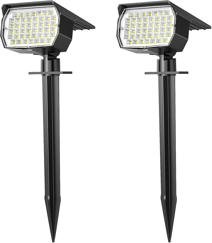 Solar Spot Lights Outdoor Waterproof IP65 2 Pack Landscape Spotlights with 46 LEDs 3 Modes Auto On/Off Solar Powered Flood Lights for Outside Yard Garden Walkway (Cool White3)