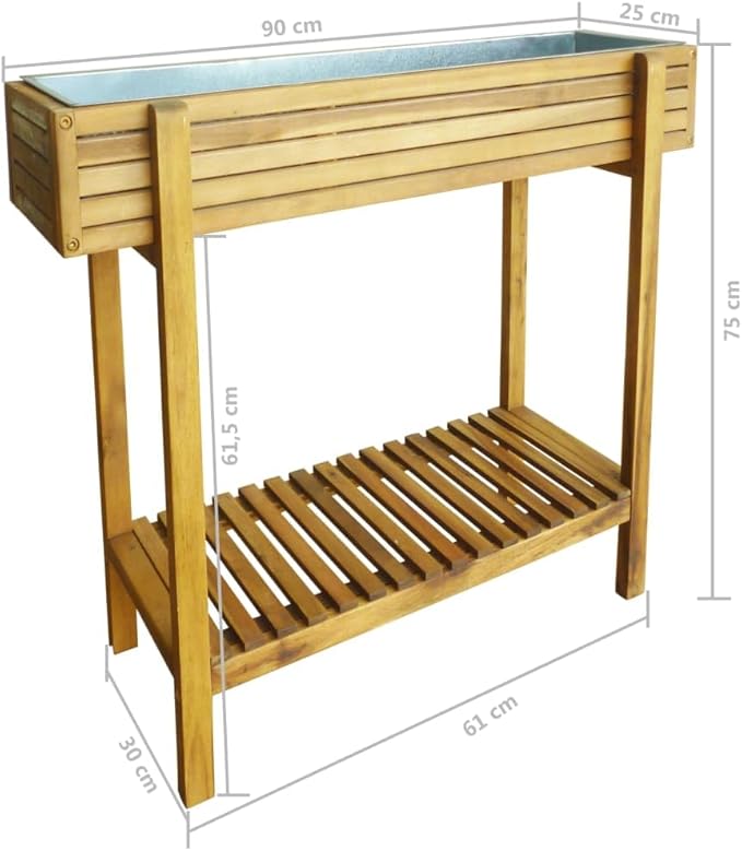 Garden Raised Bed Solid Acacia Wood Planter with Zinc Liner 35.4x35.4x29.5 Inch Outdoor Raised Garden Beds for Vegetables Herbs Flowers