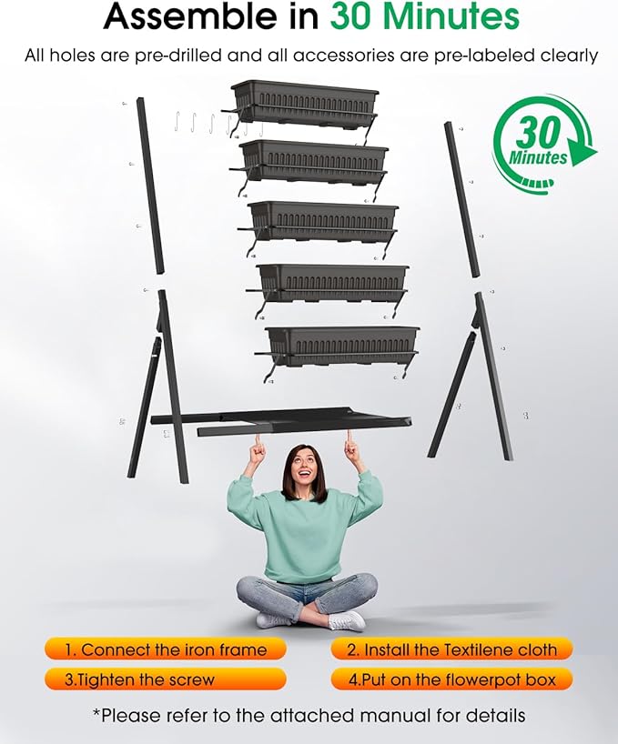 5-Tier Vertical Garden Bed Planter Boxes with Drainage System &amp Storage Space Freestanding Vertical Garden Planter with 5 S-Hooks for Plants Vegetables Flowers Herbs in Garden Patio Yard