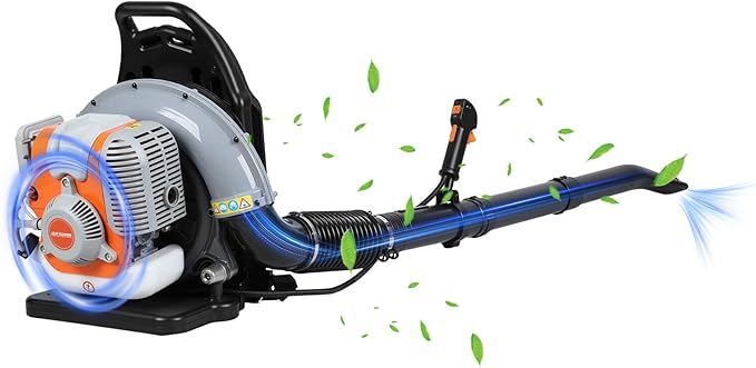 Backpack Gas Powered Leaf Blower 63CC 665 CFM Extreme Duty 2-Stroke Petrol Powered Leaf Blowers for Lawn/Garden Care Yard Snow/Grass Blowing Dust Debris from US (665CFM 75.6CC Grey)