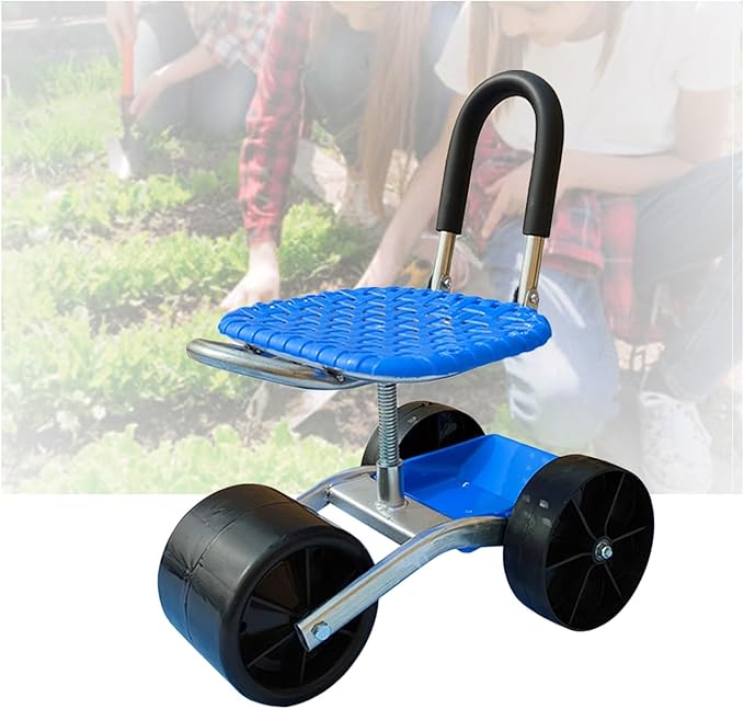 Garden Rolling Stool with Wheels Seat Gardening Helper with Storage BasketAdjustable Height 23-35cmfor Outdoor Lawn Yard(3 Wheels)