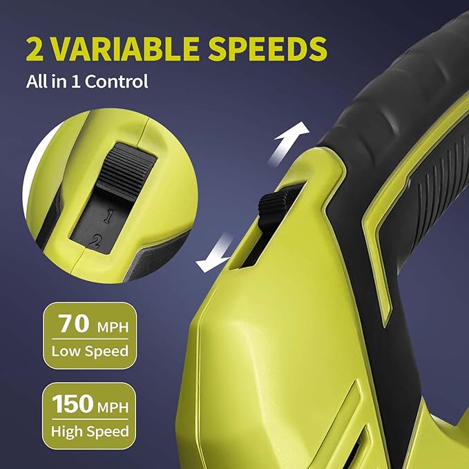 SEYVUM Leaf Blower 20V Cordless Blower with 2 x 2.0Ah Battery Electric Leaf Blowers for Lawn Care 320 CFM 150 MPH Battery Powered Leaf Blower for Patio Garden Cleaning Light Lemon Green
