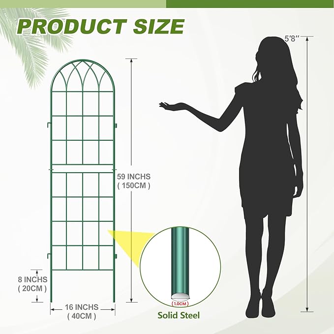 DoCred 4 Pack Garden Trellis for Climbing Plants 59 Inch Metal Plant Trellis for Plant Support Large Decorative Outdoor Trellis for Climbing Vegetable Flower Rose Vine Cucumber Green