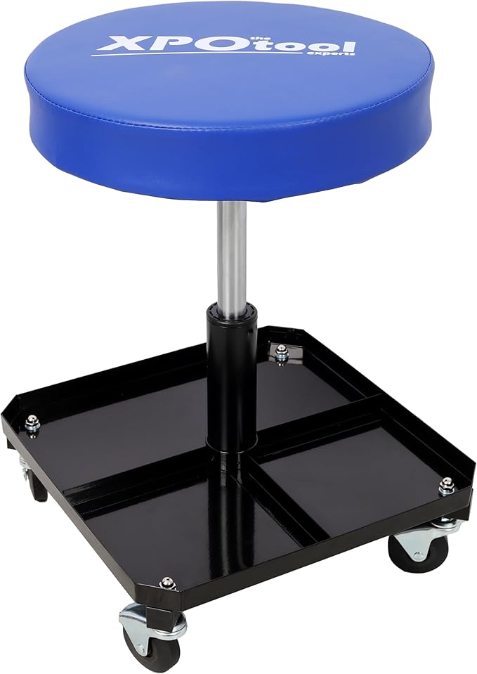 250 LBS Heavy-Duty Rolling Pneumatic Creeper Garage Stool - Adjustable Height (16.5-21) Durable Tool Tray Storage 360° Swivel Casters Ergonomic Cushioned Seat