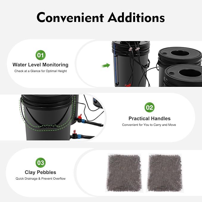 DWC Hydroponics Growing System Kit 5 Gallon 4 Buckets Recirculating Deep Water Culture and Top Drip Hydroponic System with Air Pump Air Stone for Indoor Outdoor Leafy Vegetables