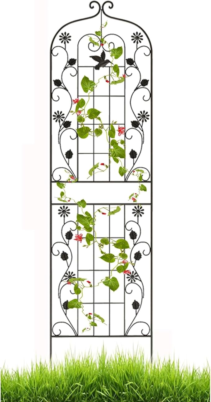 1Packs Garden Trellis for Climbing Plants Outdoor 72.8*19.7Sturdy Black Iron Trellis for Potted Plant Support Stake Metal Trellis for Climbing Roses Vine Flower for Flowers Fruits Vines(Color:Black