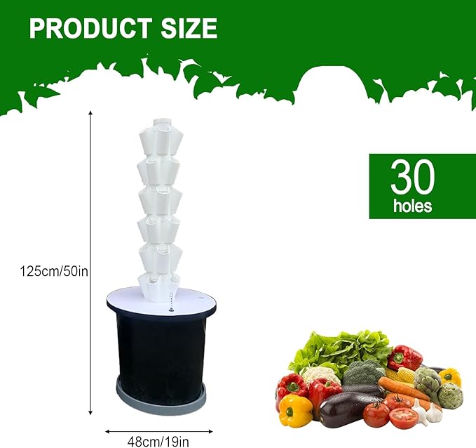 Tower Garden Growing System Hydroponics Tower Growing System Kit Soilless Cultivation Hydroponic Growing Kits for Indoor/Outdoor Herbs(White125cm/50)