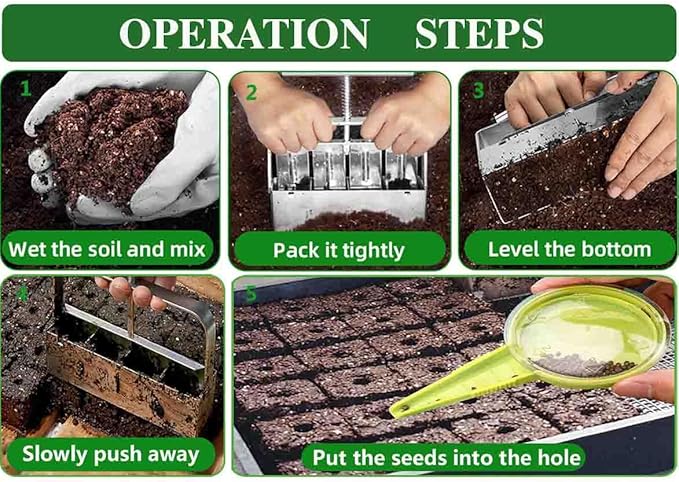 Handheld Soil Blocker Tool Kit - 8 Cell Heavy Duty 2 Inch Soil Block Maker for Seedlings Cuttings Greenhouses and Gardens (Ergonomic Design Durable Metal Construction)