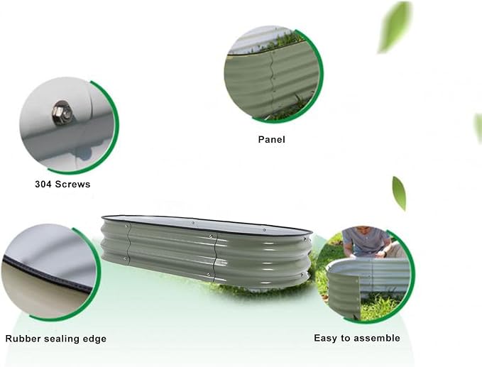 Fabater Raised Garden Bed Kit Oval Raised Planter Bed Open Base for Vegetables Easy Installation for Home School Garden Hotel (Light Green)