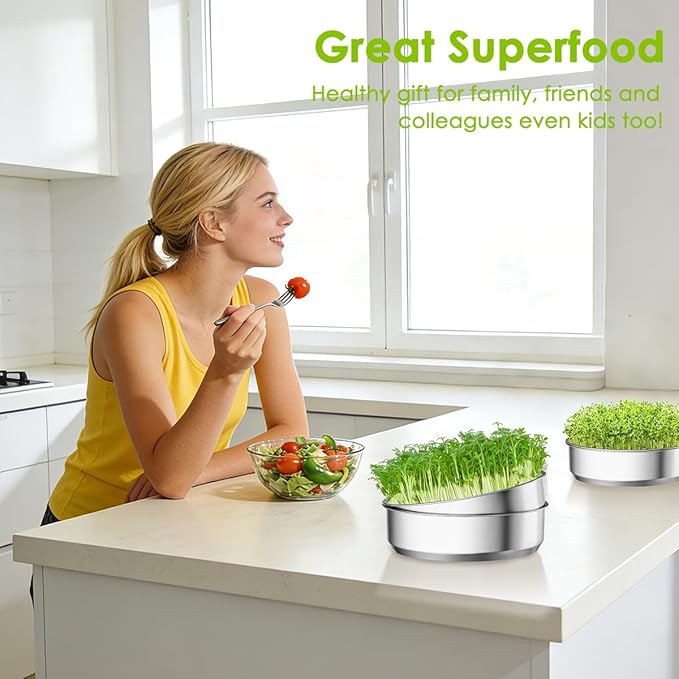 FANHAO 2 Pack Stainless Steel Seed Sprouter Trays Food-Grade Microgreens Growing Tray Soil-Free Cultivation Germination Tray for Indoor or Outdoor Sprouting Seeds Grow Grass Beans (Without Lids)